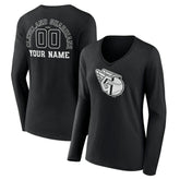 Cleveland Guardians Women's Monochrome Personalized Name & Number Long Sleeve V-Neck T-Shirt - Black
