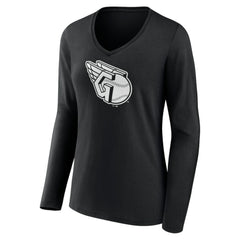 Cleveland Guardians Women's Monochrome Personalized Name & Number Long Sleeve V-Neck T-Shirt - Black