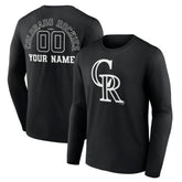 Colorado Rockies Monochrome Personalized Name & Number Long Sleeve T-Shirt - Black