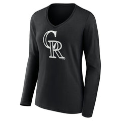 Colorado Rockies Women's Monochrome Personalized Name & Number Long Sleeve V-Neck T-Shirt - Black