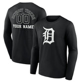 Detroit Tigers Monochrome Personalized Name & Number Long Sleeve T-Shirt - Black