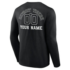 Detroit Tigers Monochrome Personalized Name & Number Long Sleeve T-Shirt - Black