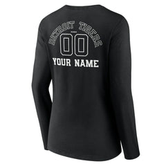 Detroit Tigers Women's Monochrome Personalized Name & Number Long Sleeve V-Neck T-Shirt - Black