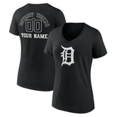 Detroit Tigers Women's Monochrome Personalized Name & Number V-Neck T-Shirt - Black