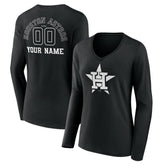 Houston Astros Women's Monochrome Personalized Name & Number Long Sleeve V-Neck T-Shirt - Black