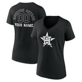 Houston Astros Women's Monochrome Personalized Name & Number V-Neck T-Shirt - Black