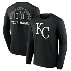 Kansas City Royals Monochrome Personalized Name & Number Long Sleeve T-Shirt - Black