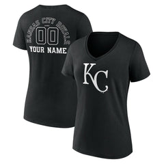 Kansas City Royals Women's Monochrome Personalized Name & Number V-Neck T-Shirt - Black