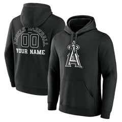 Los Angeles Angels Monochrome Personalized Name & Number Pullover Hoodie - Black