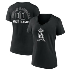 Los Angeles Angels Women's Monochrome Personalized Name & Number V-Neck T-Shirt - Black