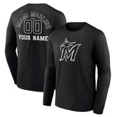 Miami Marlins Monochrome Personalized Name & Number Long Sleeve T-Shirt - Black