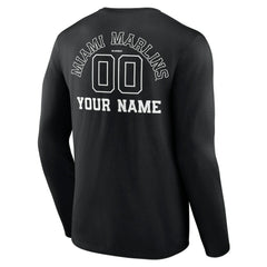 Miami Marlins Monochrome Personalized Name & Number Long Sleeve T-Shirt - Black