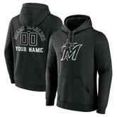 Miami Marlins Monochrome Personalized Name & Number Pullover Hoodie - Black