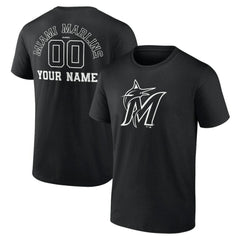 Miami Marlins Monochrome Personalized Name & Number T-Shirt - Black