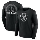Milwaukee Brewers Monochrome Personalized Name & Number Long Sleeve T-Shirt - Black