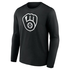 Milwaukee Brewers Monochrome Personalized Name & Number Long Sleeve T-Shirt - Black