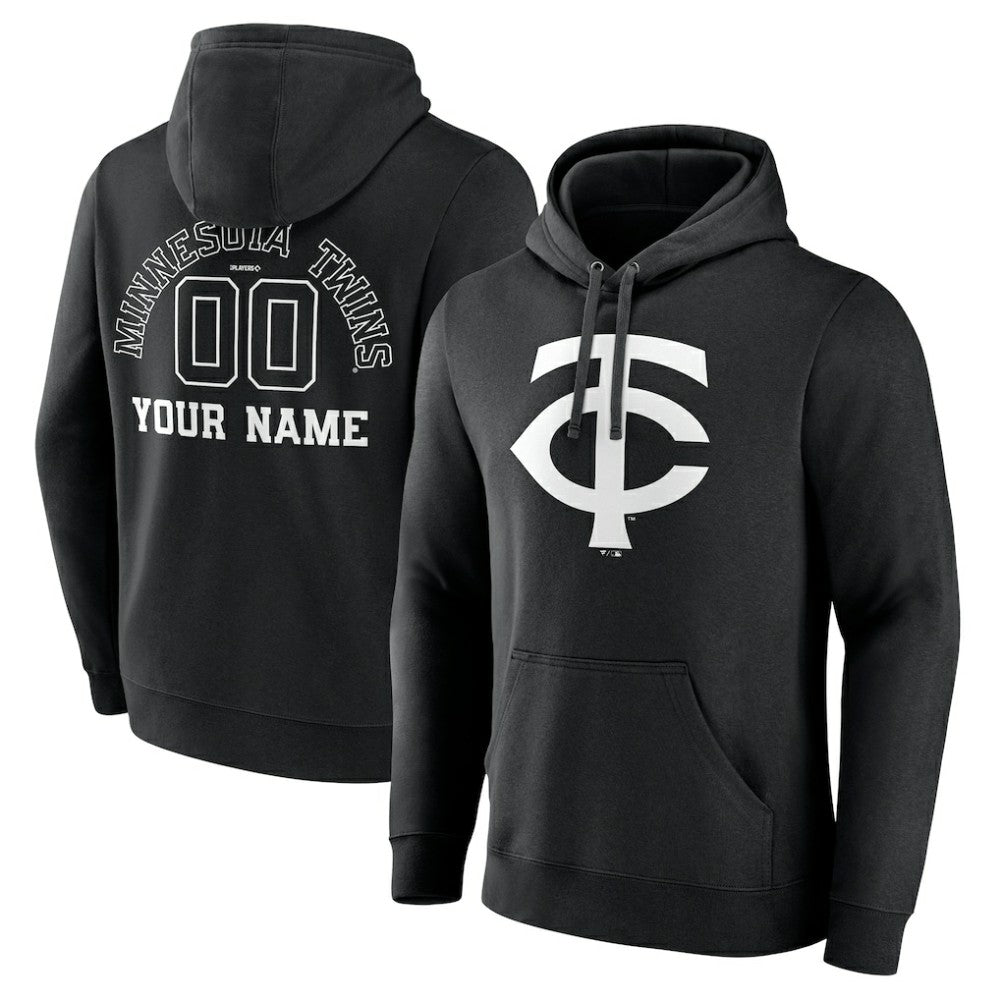 Minnesota Twins Monochrome Personalized Name & Number Pullover Hoodie - Black