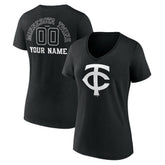 Minnesota Twins Women's Monochrome Personalized Name & Number V-Neck T-Shirt - Black
