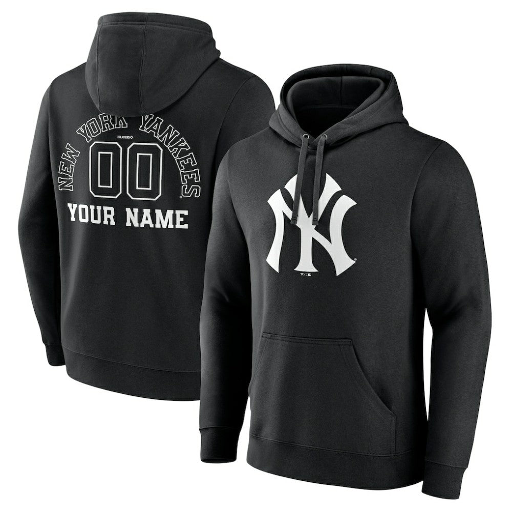 New York Yankees Monochrome Personalized Name & Number Pullover Hoodie - Black
