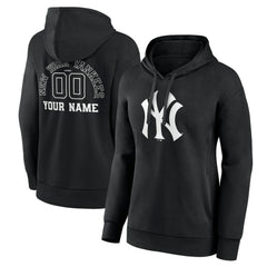 New York Yankees Women's Monochrome Personalized Name & Number Pullover Hoodie - Black