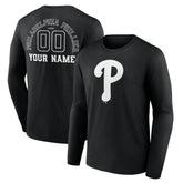 Philadelphia Phillies Monochrome Personalized Name & Number Long Sleeve T-Shirt - Black
