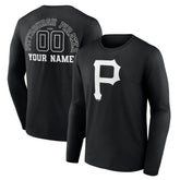 Pittsburgh Pirates Monochrome Personalized Name & Number Long Sleeve T-Shirt - Black