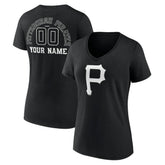 Pittsburgh Pirates Women's Monochrome Personalized Name & Number V-Neck T-Shirt - Black