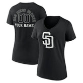 San Diego Padres Women's Monochrome Personalized Name & Number V-Neck T-Shirt - Black