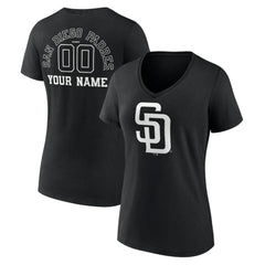 San Diego Padres Women's Monochrome Personalized Name & Number V-Neck T-Shirt - Black