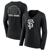 San Francisco Giants Women's Monochrome Personalized Name & Number Long Sleeve V-Neck T-Shirt - Black