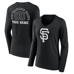 San Francisco Giants Women's Monochrome Personalized Name & Number Long Sleeve V-Neck T-Shirt - Black