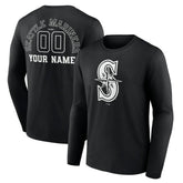 Seattle Mariners Monochrome Personalized Name & Number Long Sleeve T-Shirt - Black