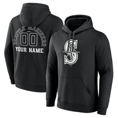 Seattle Mariners Monochrome Personalized Name & Number Pullover Hoodie - Black