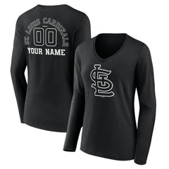 St. Louis Cardinals Women's Monochrome Personalized Name & Number Long Sleeve V-Neck T-Shirt - Black