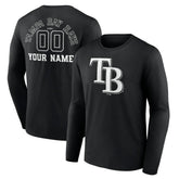 Tampa Bay Rays Monochrome Personalized Name & Number Long Sleeve T-Shirt - Black