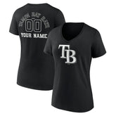 Tampa Bay Rays Women's Monochrome Personalized Name & Number V-Neck T-Shirt - Black