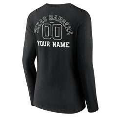 Texas Rangers Women's Monochrome Personalized Name & Number Long Sleeve V-Neck T-Shirt - Black