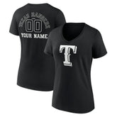 Texas Rangers Women's Monochrome Personalized Name & Number V-Neck T-Shirt - Black
