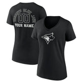 Toronto Blue Jays Women's Monochrome Personalized Name & Number V-Neck T-Shirt - Black