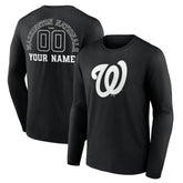 Washington Nationals Monochrome Personalized Name & Number Long Sleeve T-Shirt - Black