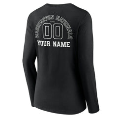 Washington Nationals Women's Monochrome Personalized Name & Number Long Sleeve V-Neck T-Shirt - Black