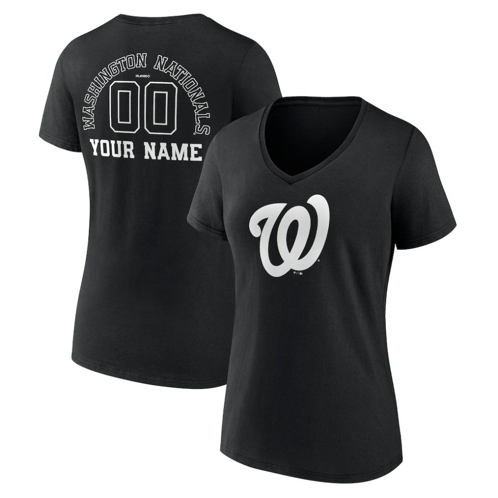 Washington Nationals Women's Monochrome Personalized Name & Number V-Neck T-Shirt - Black