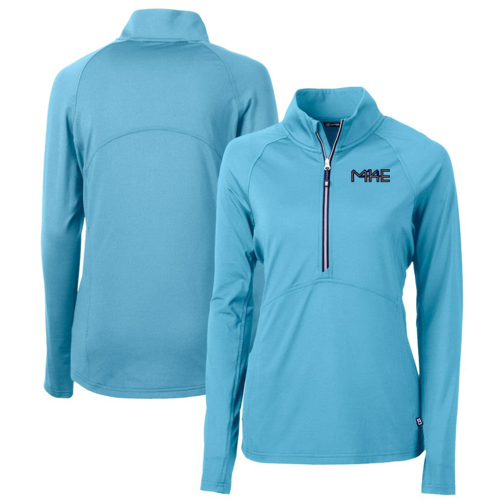 Milwaukee Brewers Cutter & Buck Women's City Connect Adapt Eco Knit Recycled Half-Zip Pullover Top - Powder Blue