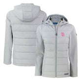San Diego Padres Cutter & Buck Women's City Connect Evoke Hybrid Eco Softshell Recycled Full-Zip Hoodie Jacket - Gray