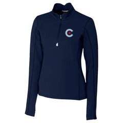 Chicago Cubs Cutter & Buck Women's City Connect Traverse Stretch Quarter-Zip Pullover Top - Navy
