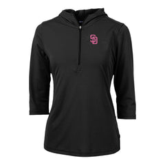 San Diego Padres Cutter & Buck Women's City Connect Virtue Eco Pique Recycled Half-Zip Pullover Hoodie - Black