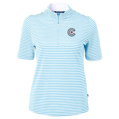 Chicago Cubs Cutter & Buck Women's City Connect Virtue Eco Pique Stripe Recycled Top - Powder Blue