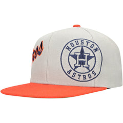 Houston Astros Knock Out Panel Snapback Hat - Gray/Orange | Mitchell & Ness