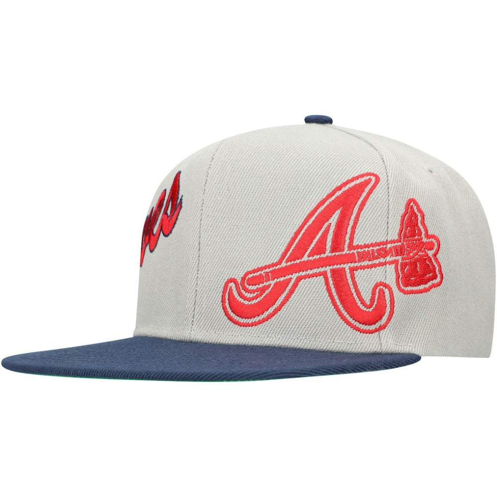 Atlanta Braves Knock Out Panel Snapback Hat - Gray/Navy | Mitchell & Ness