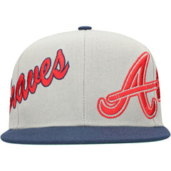 Atlanta Braves Knock Out Panel Snapback Hat - Gray/Navy | Mitchell & Ness
